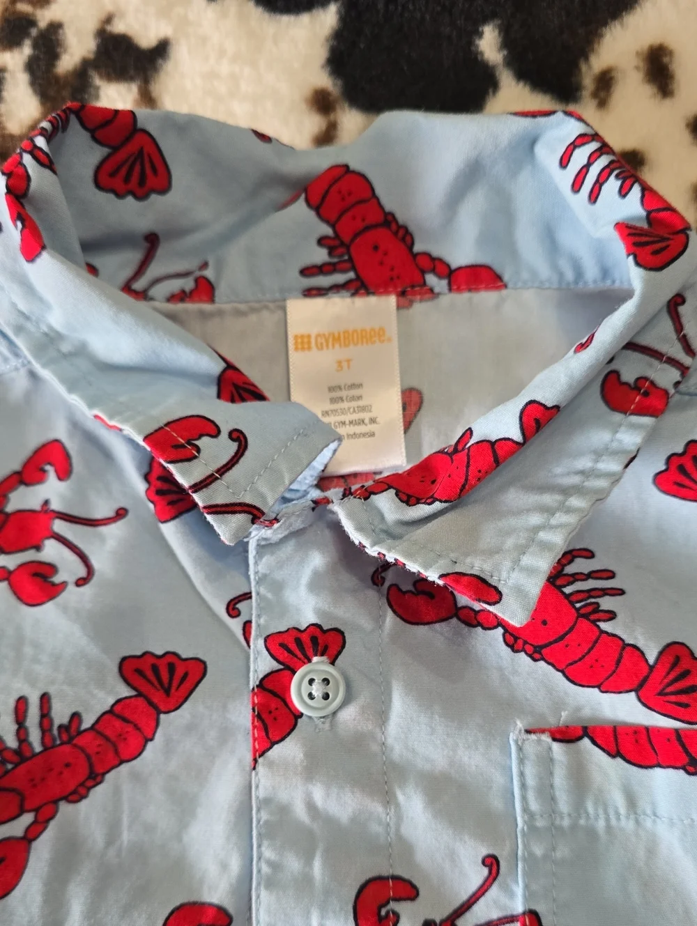 Gymboree Light Blue Shirt with Red Lobster Print Boys 3t